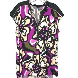 Worthington Woman Plus Size 1X Cap Sleeve‎ V-Neck Floral Print Blouse Top